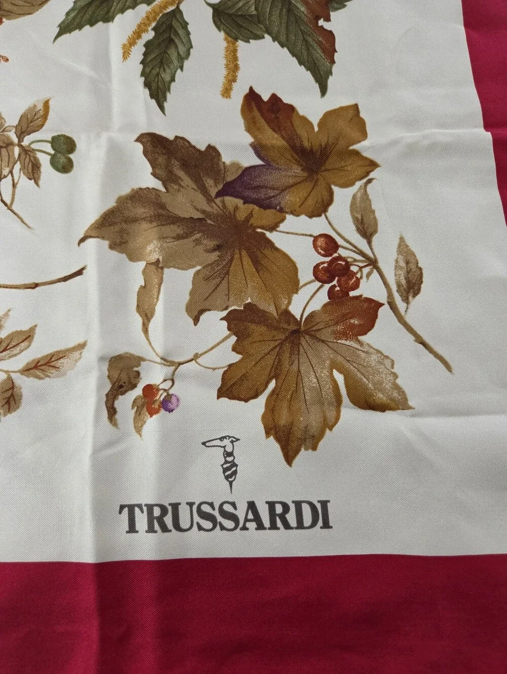 Trussardi Floral Botanical Silk Scarf with Red Border